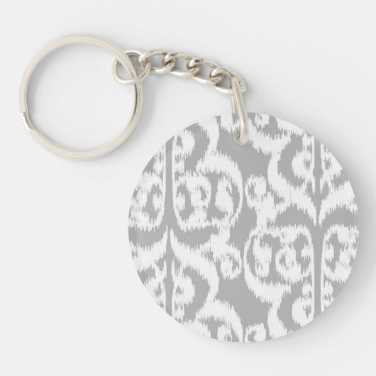 Ikat Moorish Damask - zilver grijs en wit Sleutelhanger (Voorkant)