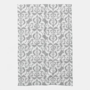 Ikat Moorish Damask - zilver grijs en wit Theedoek