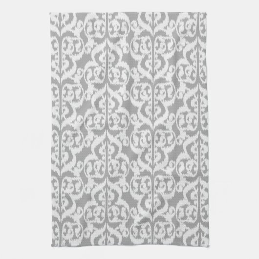 Ikat Moorish Damask - zilver grijs en wit Theedoek (Verticaal)