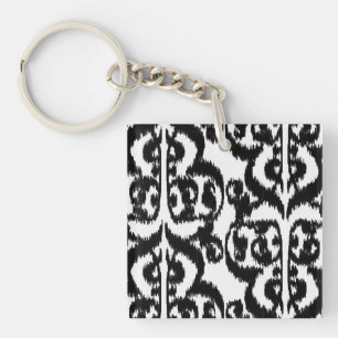 Ikat Moorish Damask - zwart-wit Sleutelhanger