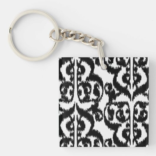 Ikat Moorish Damask - zwart-wit Sleutelhanger (Voorkant)