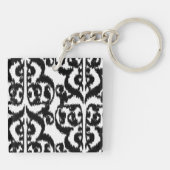 Ikat Moorish Damask - zwart-wit Sleutelhanger (Achterkant)