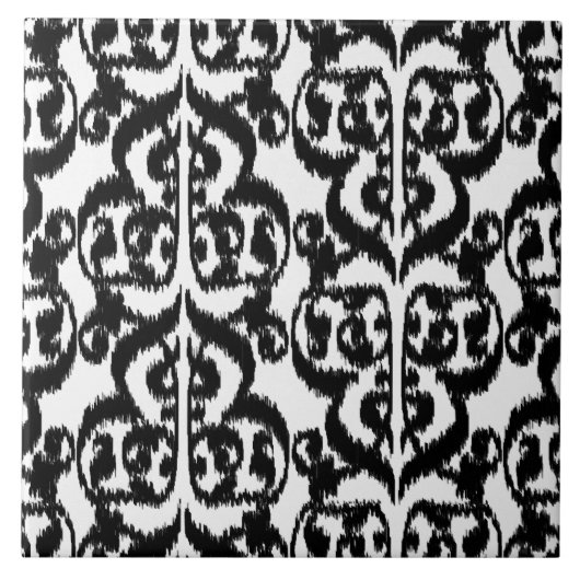 Ikat Moorish Damask - zwart-wit Tegeltje (Voorkant)