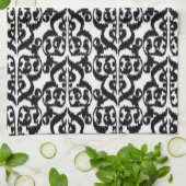 Ikat Moorish Damask - zwart-wit Theedoek (Gevouwen)