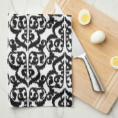 Ikat Moorish Damask - zwart-wit Theedoek (Quarter Fold)