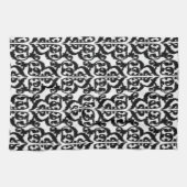 Ikat Moorish Damask - zwart-wit Theedoek (Horizontaal)