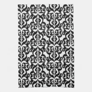 Ikat Moorish Damask - zwart-wit Theedoek