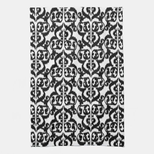 Ikat Moorish Damask - zwart-wit Theedoek (Verticaal)
