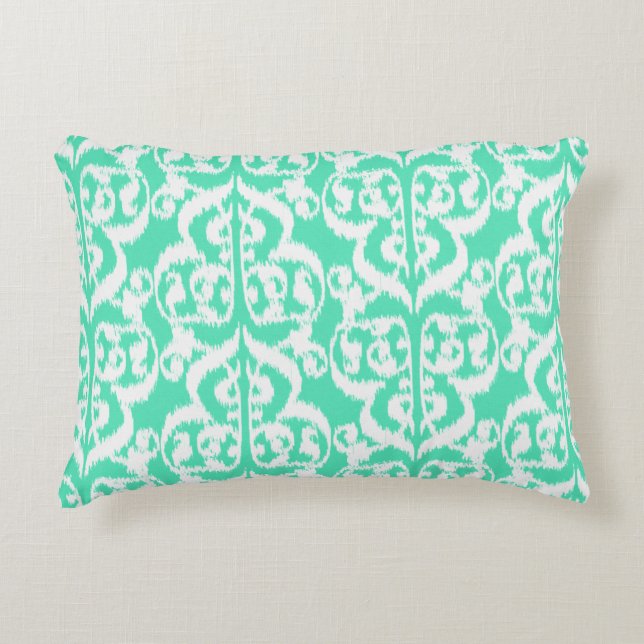 Ikat Moorse Damast - aqua en wit Accent Kussen (Voorkant)