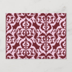Ikat Moorse Damast - bordeauxrood en roze Briefkaart