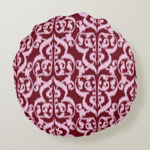 Ikat Moorse damast - bordeauxrood en roze. Rond Kussen