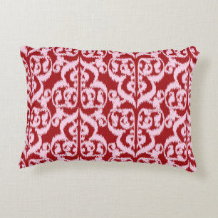 Ikat Moorse damast - donkerrood en roze Accent Kussen
