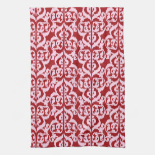 Ikat Moorse damast - donkerrood en roze Theedoek