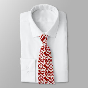 Ikat Moorse damast - donkerrood en wit Stropdas
