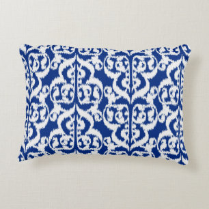 Ikat Moorse Damast - kobaltblauw en wit Accent Kussen