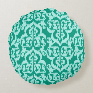 Ikat Moorse damast - pauw en aqua Rond Kussen