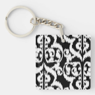 Ikat Moorse Damast - wit en zwart Sleutelhanger
