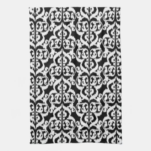 Ikat Moorse Damast - wit en zwart Theedoek (Verticaal)