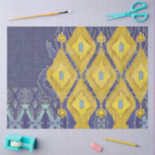 IKAT Oezbekistan - Antiek tribaal blauw gele patro Tissuepapier (Craft)