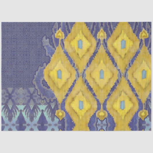 IKAT Oezbekistan - Antiek tribaal blauw gele patro Tissuepapier (Voorkant)