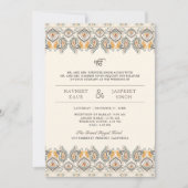 Ikat Paisley Border Cream Anand Karaj Sikh Bruilof Kaart (Voorkant)