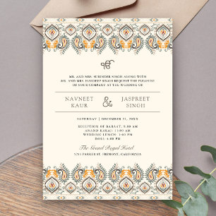 Ikat Paisley Rand Cream Anand Karaj Sikh Huwelijk Kaart