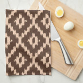 Ikat patroon - Chocolade en bleke perzik Theedoek (Quarter Fold)