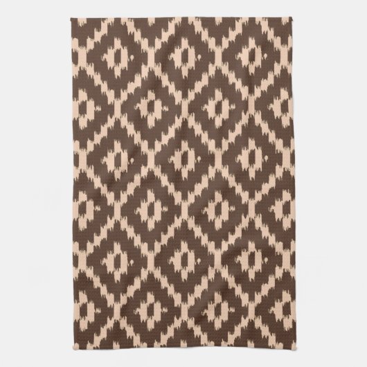 Ikat patroon - Chocolade en bleke perzik Theedoek (Verticaal)