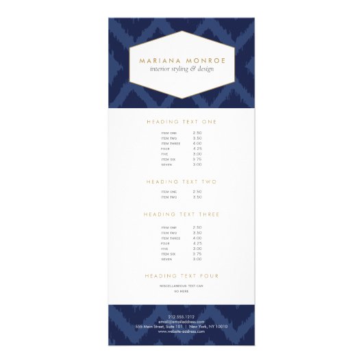 Ikat Patroon in Blauw Designer Rack Kaart (Voorkant)