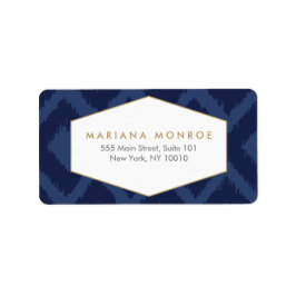 Ikat Patroon in Blauw Ontwerper Adreslabel Etiket