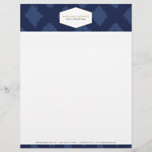 Ikat Patroon in Blauw Ontwerper Letterhoofd Custom Briefhoofd