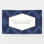 Ikat Patroon in Blauwe Ontwerper Spandoek (Horizontaal)