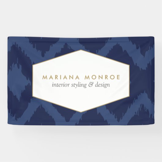 Ikat Patroon in Blauwe Ontwerper Spandoek (Horizontaal)