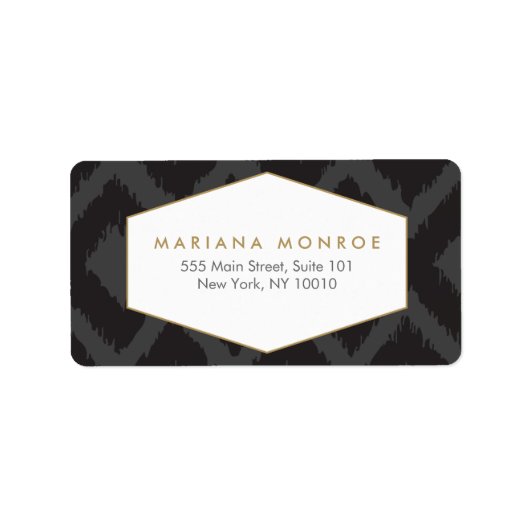 Ikat Patroon in Donkergrijs Designer Adreslabel Etiket (Voorkant)