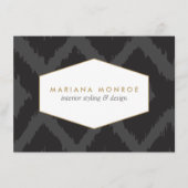 Ikat Patroon in Donkergrijze Designer Platte Notec Notitiekaartje (Voorkant)