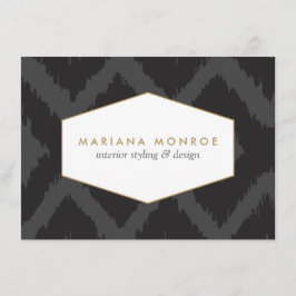 Ikat Patroon in Donkergrijze Designer Platte Notec Notitiekaartje
