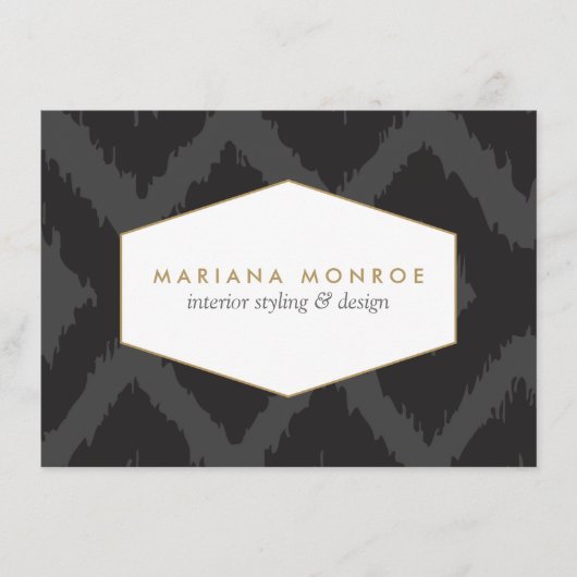 Ikat Patroon in Donkergrijze Designer Platte Notec Notitiekaartje (Voorkant)