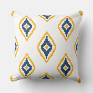 Ikat patroonontwerp Blauw en geel Kussen