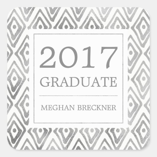 Ikat Pattern Afstuderen Stickers | Zilver (Voorkant)