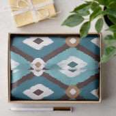 Ikat Pattern Blauwgroen en bruine decoupage Tissuepapier (Geschenk)