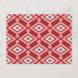 Ikat Pattern - Bourgogne, grijs en koraal Briefkaart