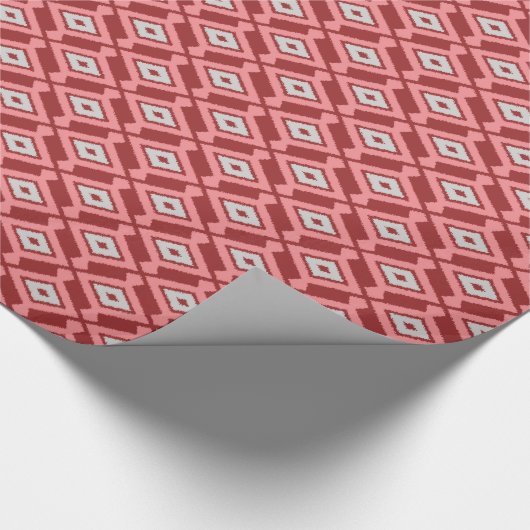 Ikat Pattern - Bourgogne, grijs en koraal Cadeaupapier (Hoek)