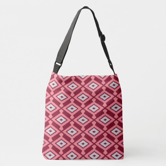 Ikat Pattern - Bourgogne, grijs en koraal Crossbody Tas (Achterkant)