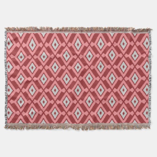 Ikat Pattern - Bourgogne, grijs en koraal Deken (Voorkant)