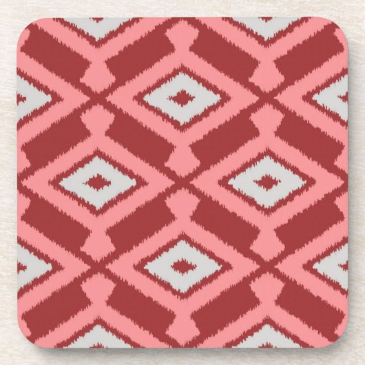 Ikat Pattern - Bourgogne, grijs en koraal Onderzetter (Voorkant)