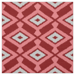 Ikat Pattern - Bourgogne, grijs en koraal Stof