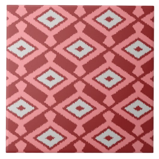 Ikat Pattern - Bourgogne, grijs en koraal Tegeltje (Voorkant)