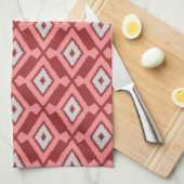 Ikat Pattern - Bourgogne, grijs en koraal Theedoek (Quarter Fold)