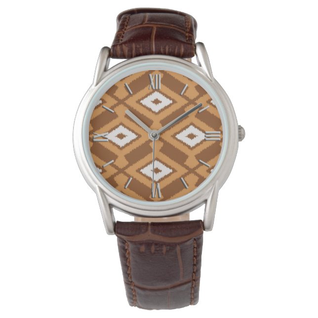 Ikat Pattern - Brown, Rust and Cream Horloge (Voorkant)