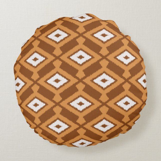 Ikat Pattern - Brown, Rust and Cream Rond Kussen (Achterkant)